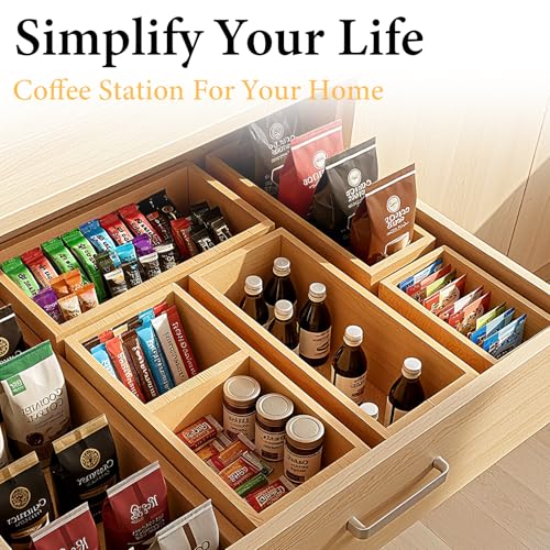 Bamboo Drawer Organizer 5 Pcs for Kitchen Multi-purpose Storage Dividers for Kitchen, Office, Jewelry, Cosmetics, Wooden Drawer Dividers for Drawer Organizer Desk Organizer Gift for Women Gifts Idea