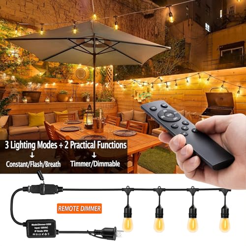 100FT String Lights for Outside with 30+2 Bulbs, Remote & Dimmer, Patio String Lights with 3 Light Modes & Timer, IP65 Waterproof,2200K Outdoor Lights for Patio Backyard Gazebo Pergola Café - size: 100ft