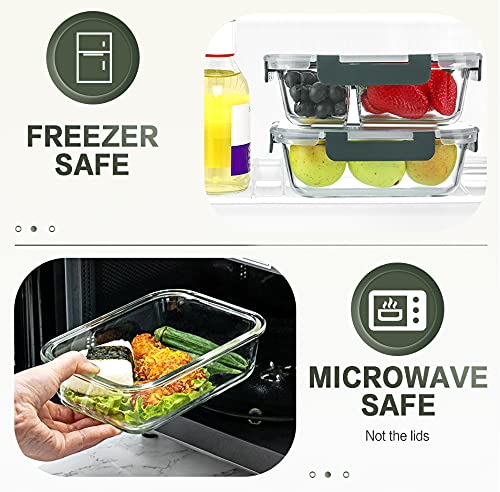 KOMUEE 10 Packs 30 oz Glass Meal Prep Containers,Glass Food Storage Containers with Lids,Airtight Lunch Bento Boxes,Microwave,Freezer and Dishwasher,Gray - color: Gray