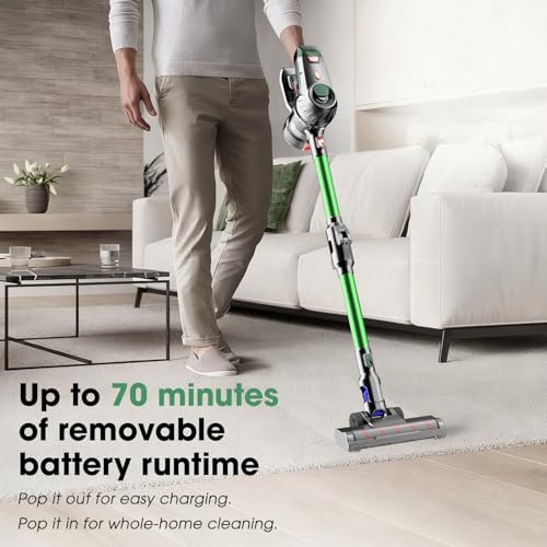 TRPYD Cordless Vacuum Cleaner, Upgraded 15KPA 70 Minutes, Powerful Suction, Rechargeable, Lightweight, 180° Bendable Cane Vacuum Cleaner for Home/Pet Hair/Carpet/Floor
