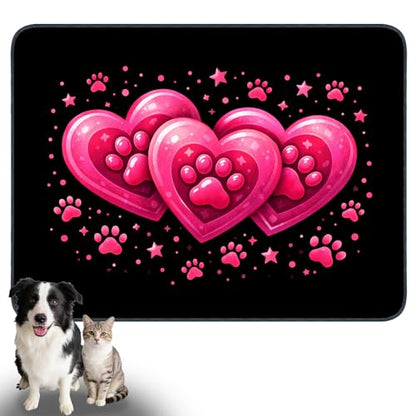 Nuxovilar Pet Dog Supplies Food Mat Pink Heart-Paw Polyester (23.62×17.71 inches) Bowl Water Spill Pad Feeding Gear for Home, Feeding Spot, Pet Nook - color: TT17788