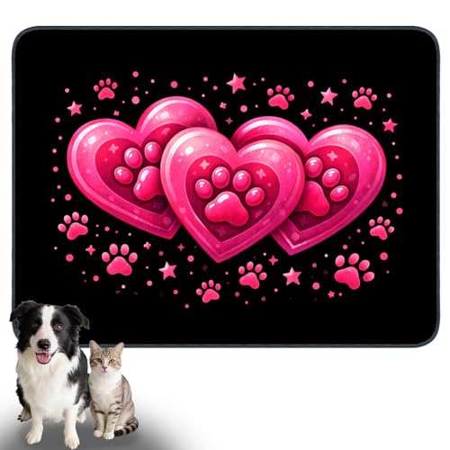 Nuxovilar Pet Dog Supplies Food Mat Pink Heart-Paw Polyester (23.62×17.71 inches) Bowl Water Spill Pad Feeding Gear for Home, Feeding Spot, Pet Nook - color: TT17788