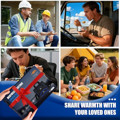 Large Heated Lunch Box Lunch Bag for Men, Auto Temp Control Electric Lunch Box for Adults, 12/24/110V Portable Food Warmer for Truck/Car/Work/Travel, Self Heating Lunch Box for Construction