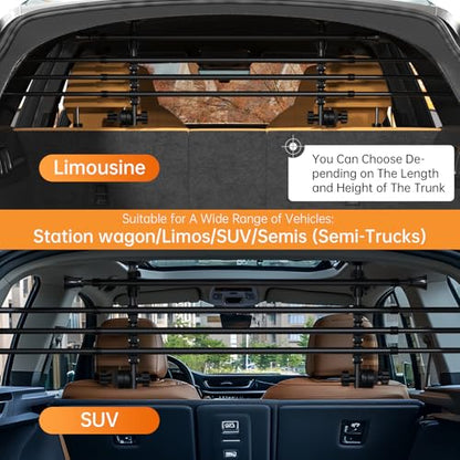 Universal Pet Barrier for All Vehicles, Car Safety Gate Pet Partition for Car, SUV, Truck, Trunk Guard for Dogs, Adjustable 12-20 x 31-57 inch, No Reassembly Pet Divider