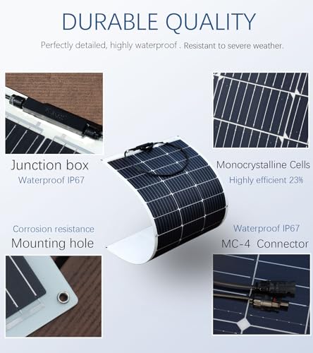Flexible Solar Panel kit 100W 12V System,Monocrystalline module10A Charge Controller,Extension Cable Off-Grid Charger for RV Boat Van Car Curve Surfaces (White) - color: White