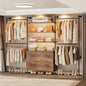 T3 Closet System with Stepless Dimmable LED Light, Industrial Pipe Clothing Rack with 4 Drawers, 6 Wooden Shelves & 4 Telescopic Rods, Heavy Duty Closet Organizers in Wardrobe Closet (Rustic Brown) - color: Rustic Brown