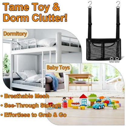 Black PVC Mesh Hanging Shower Caddy with 2 Magnetic Hooks, Adjustable Portable Bathroom Organizer with Pockets for Cruise, Dorm, Gym, Camping, RV, 12"x6"x7"(LxWxH)
