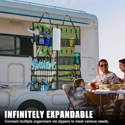 Camping Hanging Organizer Tent Organizer for Inside with Campsite Storage Straps & Mesh Pockets & Hanging Hooks for Camping, RV Camper, Picnic, One-Piece Storage Bag Multiple Can Be Spliced