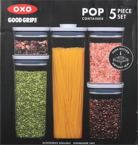 OXO Good Grips Storage Container Airtight | Stackable | For Pantry Organization | Dishwasher Safe | 5 Piece Set, Pack of 2 - color: White (Pack of 2)