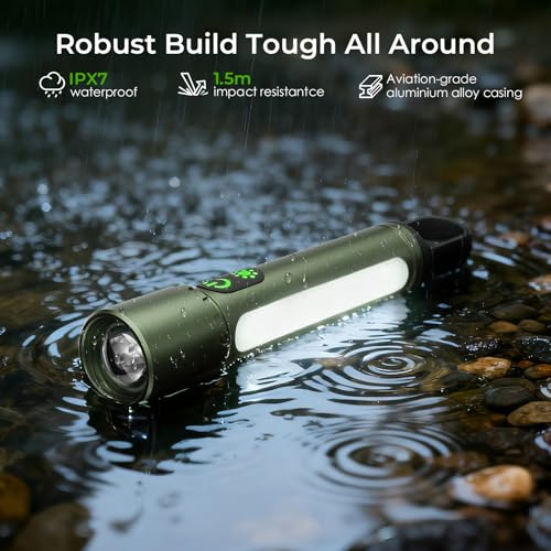 ADDplus Magnetic Flashlight Rechargeable,2000LM 5000mAh Flashlights High Lumens with 18 Modes,Waterproof, Adjustable,Powerful Flash Light,Multi-Flashlights for Home,Car,Hiking,Camping(1, Green) - color: Green