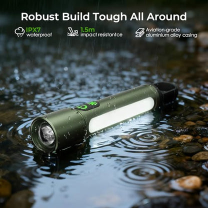 ADDplus Magnetic Flashlight Rechargeable,2000LM 5000mAh Flashlights High Lumens with 18 Modes,Waterproof, Adjustable,Powerful Flash Light,Multi-Flashlights for Home,Car,Hiking,Camping(1, Green) - color: Green