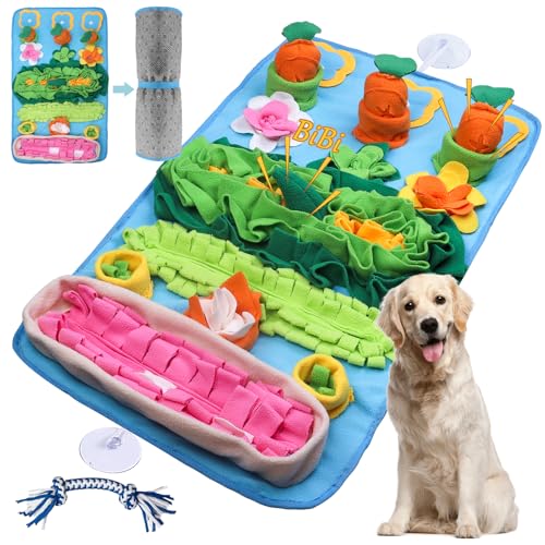 Snuffle Mat for Dogs – Extra Large 32'' x 20'', Washable Slow Feeder Dog Toy, Durable Interactive Dog Puzzle for Mental Stimulation & Nosework Training, with Anti-Slip Suction Cups - color: Blue-Pink