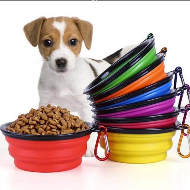 Collapsible Pet Bowl Set, Portable Silicone Travel Food Water Bowls with Carabiner Clip, Multi-Color, Space-Saving Design for Dogs Cats (Purple & Pink) - color: Purple & Pink
