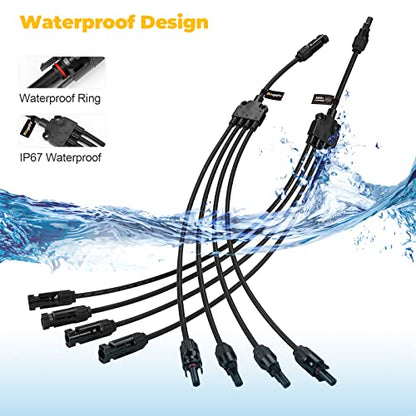 BougeRV Solar Y Branch Connectors Extra Long Solar Panel Parallel Connectors 1 to 4 Solar Cable Wire Plug Tool Kit (2 Pairs/M/FFFF and F/MMMM) - size: 2 Pairs/M/FFFF and F/MMMM