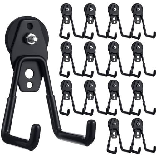 Landhoow 14 Pcs Large Magnetic Hooks Heavy Duty Garage Magnet Hooks Strong Storage Utility Magnetic Hangers with Anti Slip Rubber Coating for Indoor and Outdoor Hanging (Black) - color: Black