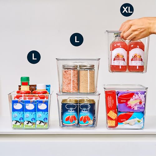 theaoo Clear Storage Bins with Lids Stackable - XLarge Plastic Containers for Pantry Organization and Storage - Perfect for kitchen,Fridge,Laundry Room,Bathroom,Garage,Closet,Cabinet Organizer -4 Pack - size: XL (Pack of 4)