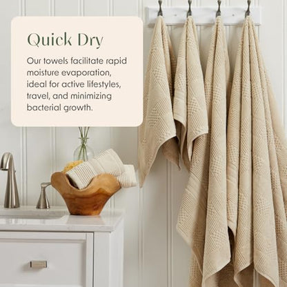 Springtree Home 100% Cotton Bath Towel Set of 4 | Beige Towels | Geometric Textured Design | Absorbent & Quick-Dry | 4 Bath Towels | Oeko-TEX® Standard 100 Cotton | Myla Collection - Sandshell - color: Sandshell, size: Bath Towel (4 Pack)