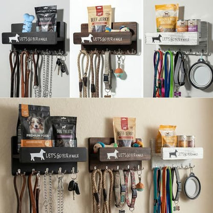 Wood Dog Leash Holder for Wall, Key Hangers with 5 Double Key Hooks, Dog Leash Hanger Wall Mounted for Entryway, Farmhouse Treats,35cm,Black - color: Black