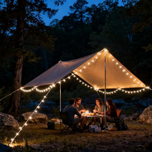 Solar Rope Lights for Outdoor Camping, 30 LED Waterproof String Lights with 8 Modes & Remote, 2.2x10ft Guide Lines, IP42, Patio, Party, Halloween Christmas Decoration