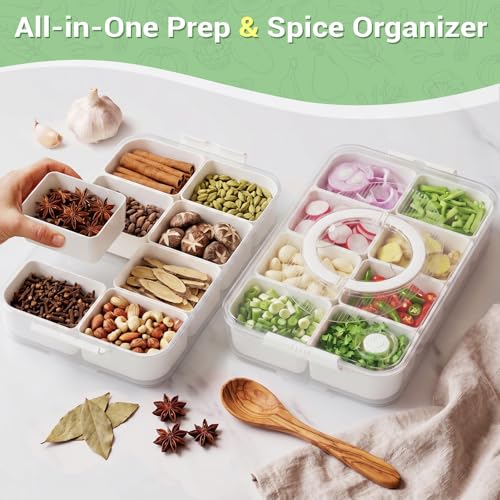 LUXEAR 2Pack 8-Compartment Snackle Box - Airtight Leakproof Divided Food Tray with Lid & Handle, BPA-Free Dishwasher Safe for Picnic, Fridge, Travel, Party, Ideal for Charcuterie & Food Storage - size: 2pack white