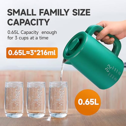 650ml Small Portable Travel Electric Kettle Little Hot Water Boiler | 6 Temperature Control,800W Dual Voltage 110-240V,304 Stainless Steel,12H Keep Warm
