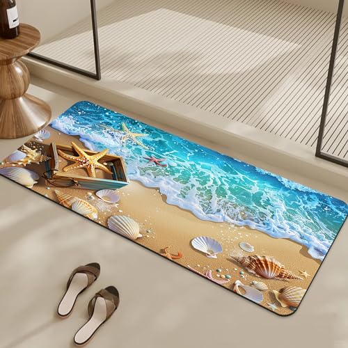 Bathroom Rugs Non Slip Quick Dry Bath mat Rubber Bathroom mat, Super Absorbent Bath mat, Washable Bathroom mat Bath Rugs, Shower Mat Bath Mats for Bath Floor, 16.9x35.4in, Seaside - color: Seaside, size: 16.9x35.4in
