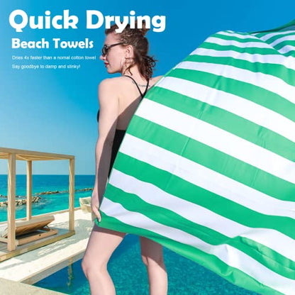 Your Choice Microfiber Beach Towel, Sand-Free Quick Dry Travel Towel, Oversized Compact Lightweight Recycled Towel for Pool Camping(67"x35"/60"x30") - color: L-live Green Stripes, size: Extra Large(67x35")
