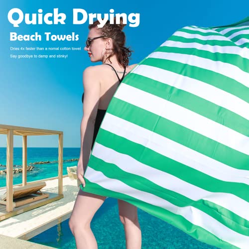 Your Choice Microfiber Beach Towel, Sand-Free Quick Dry Travel Towel, Oversized Compact Lightweight Recycled Towel for Pool Camping(67"x35"/60"x30") - color: L-live Green Stripes, size: Large(60x30")