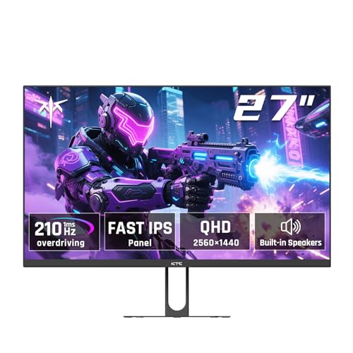 KTC 27 Inch QHD Gaming Monitor, 2K 200Hz Up to 210Hz 1ms Fast IPS Computer Monitor, HDR400, 1440P with Adaptive Sync, Built-in Speakers, HDMI Displayport, Tilt Adjustment, VESA Compatible, H27T22C-3 - color: Black, size: 27" QHD 240Hz