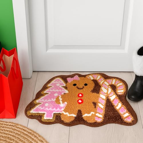 Drydiet Christmas Gingerbread Man Bathroom Rug Cute Xmas Candy Cane Christmas Tree Door Mat Bath Mat Shower Bathroom Decoration Rug Non Slip Washable - style: Gingerbread Man