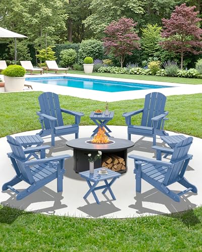 SERWALL Folding Outdoor Side Table Set of 4, Small Adirondack Side Table, Navy - color: Navy, size: Foldable 4-pack