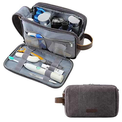 BAGSMART Toiletry Bag for Men, Canvas Travel Toiletry Organizer Dopp Kit Water-resistant Shaving Bag for Toiletries Accessories,Grey-Large - color: Grey, size: Large