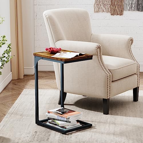 QEEIG C Shaped Side Table Set of 2 Living Room Sets Couch Tray Tables Small Farmhouse 11.8 inch Width, Rustic Brown (017A-30BN) - color: A. Brown, size: 11.8" Width