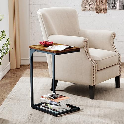 QEEIG C Shaped Side Table Set of 2 Living Room Sets Couch Tray Tables Small Farmhouse 11.8 inch Width, Rustic Brown (017A-30BN) - color: A. Brown, size: 11.8" Width