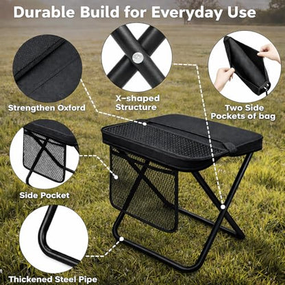 Foldable Stool with Carrying Bag,Compact Folding Chair with Shoulder Strap, Lightweight Outdoor Seat for Fishing, Camping, Hiking, Garden, Beach, Sports Games, Festivals (Black) - color: Black