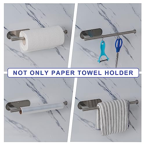 Honmein Paper Towel Holder, Upgrade SUS304 Stainless Steel Paper Towel Holder Under Cabinet, Bend-Resistant, Self-Adhesive or Drill mounting (Silver) - color: Silver