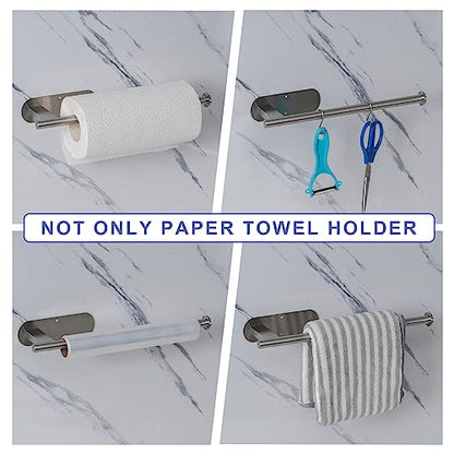 Honmein Paper Towel Holder, Upgrade SUS304 Stainless Steel Paper Towel Holder Under Cabinet, Bend-Resistant, Self-Adhesive or Drill mounting (Silver) - color: Silver
