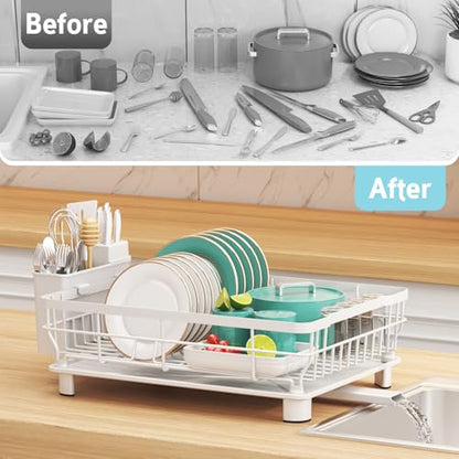 Dish Drying Rack - Space Saving Dish Rack - Dish Racks for Kitchen Counter with Drainboard,Rustproof Dish Drainer with Removable Utensil Holder,White - color: 1 Tier-white