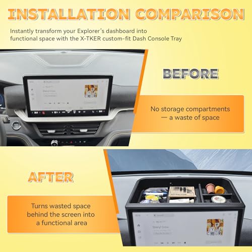 Dashboard Organizer Tray Compatible with 2025 2026 Ford Explorer Active/ST-Line/Platinum/ST Accessories (13.2-Inch Screen ONLY) – Custom Fit ABS Dash Storage Box Behind Screen Organizer