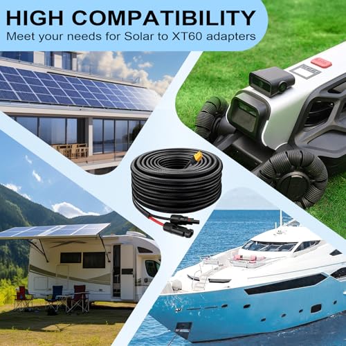 MOOKEERF Solar to XT60 Cable 10AWG 15FT Solar Connector to XT60 Adapter Cable for Solar Panel to Battery RV Portable Power Station Solar Generator - 15 Foot - size: 15FT