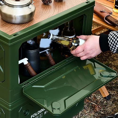 Yoidesu Camping Storage Box with Pulley, 5 Sides Opening, Foldable, for Car Outdoor Use (Green)