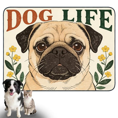 Nuxovilar Pet Dog Supplies Food Mat Pug-Inspired Polyester (23.62×17.71 inches) Bowl Water Spill Pad Feeding Essentials for Home, Kennel, Feeding Station - color: HC00144