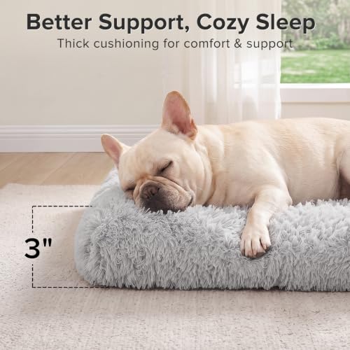 JOEJOY Dog Bed Crate Pad, Deluxe Plush Washable Dog Beds Fulffy Soft Kennel Pad Anti-Slip Pet Sleeping Mat for Medium Small Dogs, 23" x 18", Grey - color: Grey, size: S(23"x18"x3")