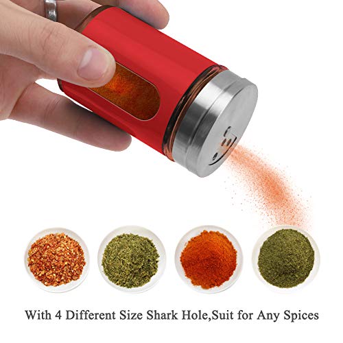 Accmor 2pcs Salt and Pepper Shakers,Stainless Steel Shaker for Salt Powder Sugar Cinnamon Pepper, Spice Dispenser with Adjustable Pour Holes,Red - color: Red