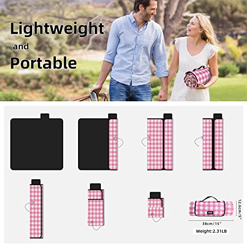 ZAZE Picnic Blanket Waterproof Sandproof, 80''x80'' 3-Layer Cute Compact Extra Large Machine Washable Foldable Beach Mat, Big XL Outdoor Blankets for Spring Summer Camping, Park, Grass(Pink and White) - color: Pink and White