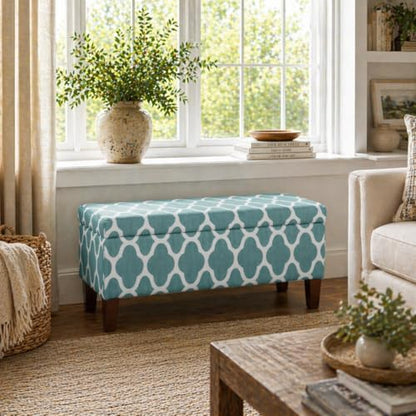 HomePop 36" Storage Ottoman Bench with Hinged Lid - Teal Blue Geometric - color: Teal Blue Geometric