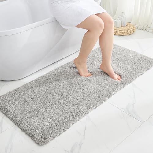 Disolla Grey Bathrom Runner Rug 24x59 - Large Soft Plush Bath Mat, Thick Long Non-Slip Shaggy Floor Mat, Ultra-Absorbent for Master Bathroom Bedroom - color: Grey, size: 2' x 4'11" (24''x59'' Bathroom Rug)