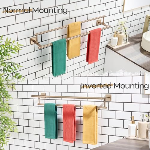 KOKOSIRI Towel Bars 32-Inch Bathroom Towel Holder Champagne Bronze Double Bath Towel Racks Wall Mounted Stainless Steel B5009CPG-L32 - color: Champagne Bronze, size: 32-Inch