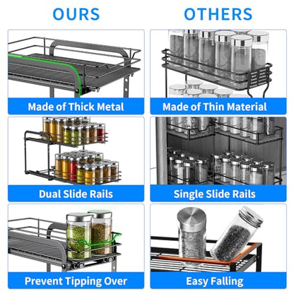 RCHYFEED Spice Rack, 2 Tier Pull out Cabinet Spice Organizer, Height Adjustable Slides out Ultra-smooth Racks for Spice Organization, Seasoning Organizer for Inside Cabinets(7.5" Wx10.5 Dx9.5 H) - size: 2 Tier-7.5''Wx10.5''Dx9.5''H