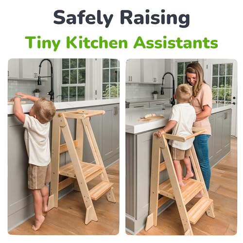 OCODILE Adjustable Foldable Toddler Tower – Folding Tower for Kids | Montessori Toddler Kitchen Step Stool Helper for Independence - Varnished - color: 3 - Varnished